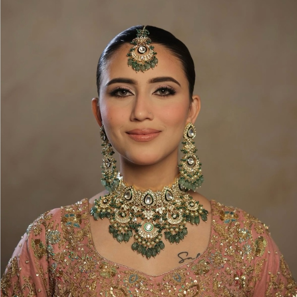 Indian Bridal Green and Gold Jewelry Set